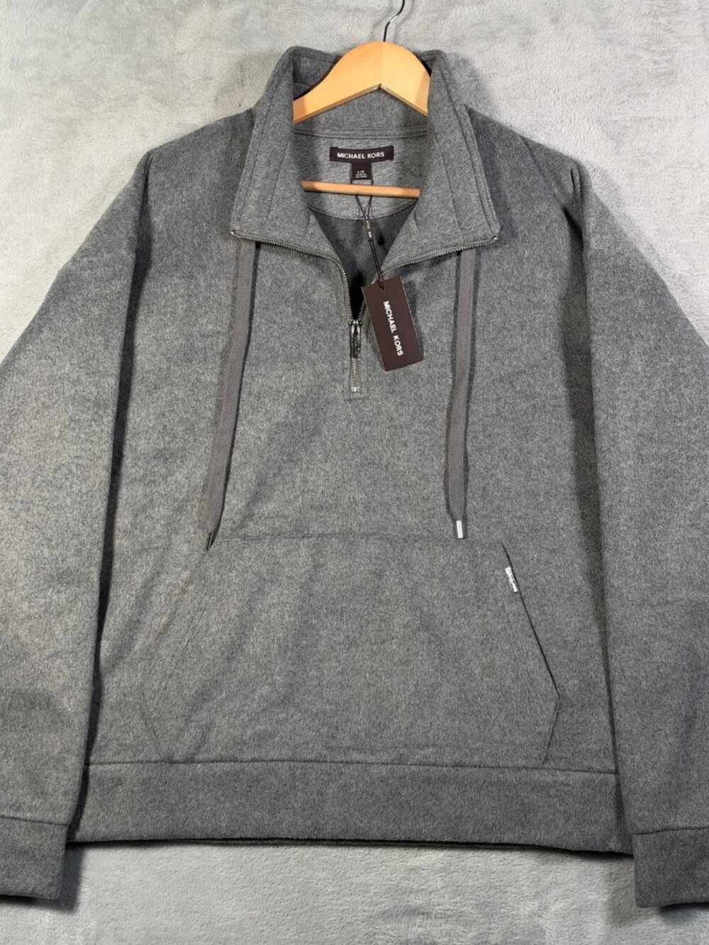 Michael Kors Sweatshirt Mens L Gray 1/4 Zip Fleece Pullover Flannel Heavy $198